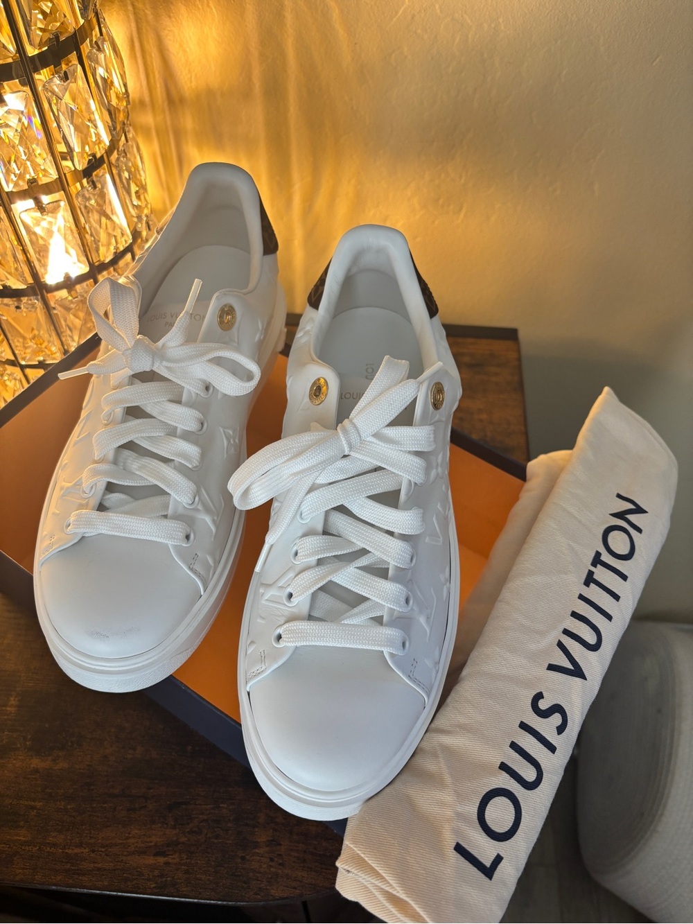 Louis Vuitton White Sneakers with Brown Monogram Heel - Picture 4 of 10